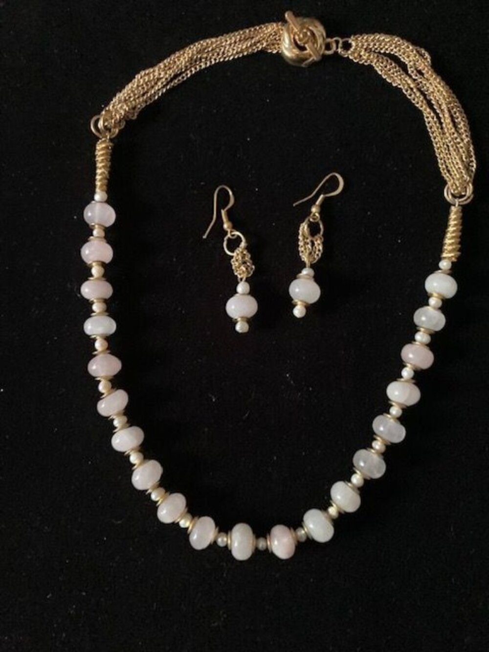Milky White Beads on Gold Chain Necklace and Earring Set